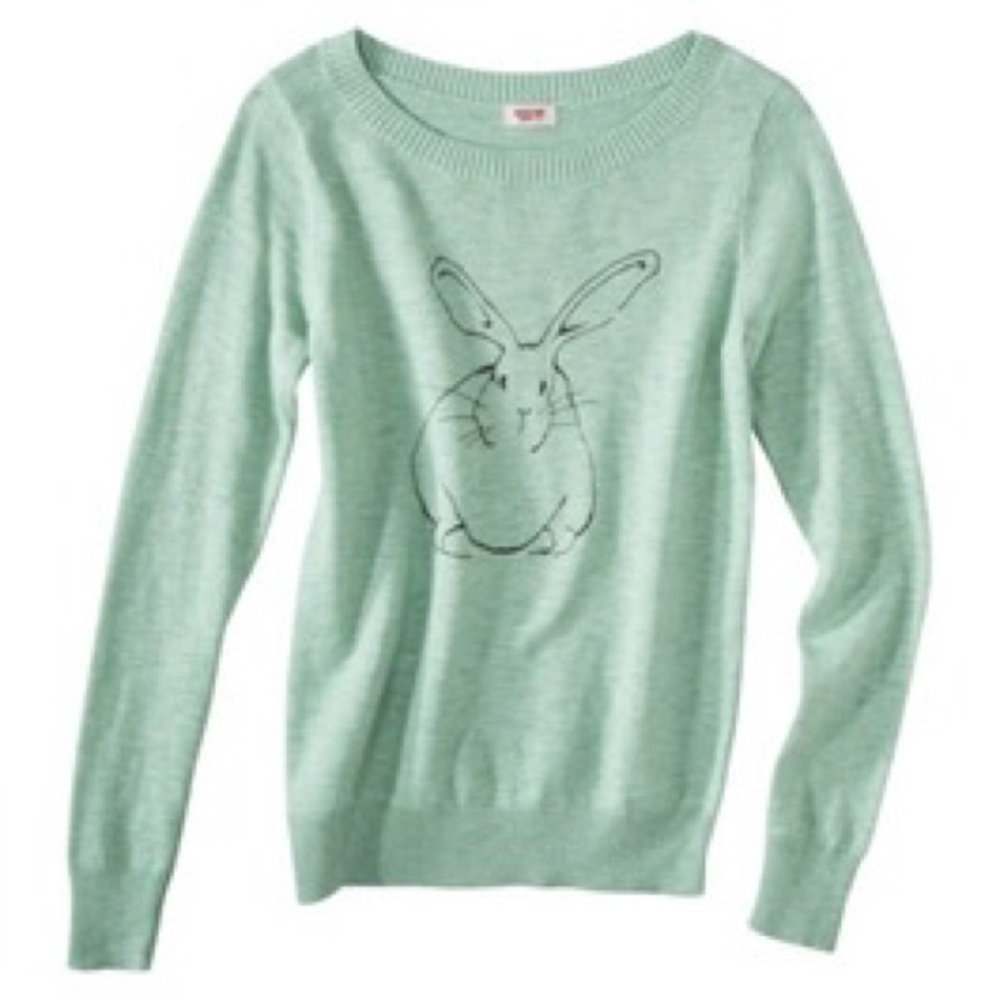 MOSSIMO bunny rabbit teal green crewneck sweater